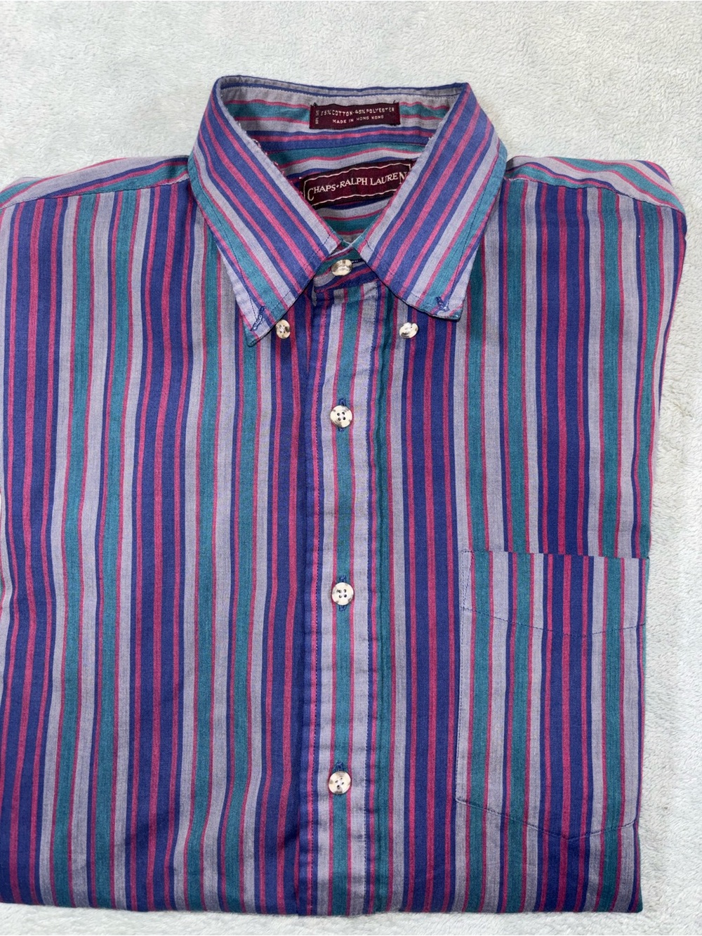 VTG Chaps Ralph Lauren Multi Stripe Button Down Shirt Purple Teal Magenta L